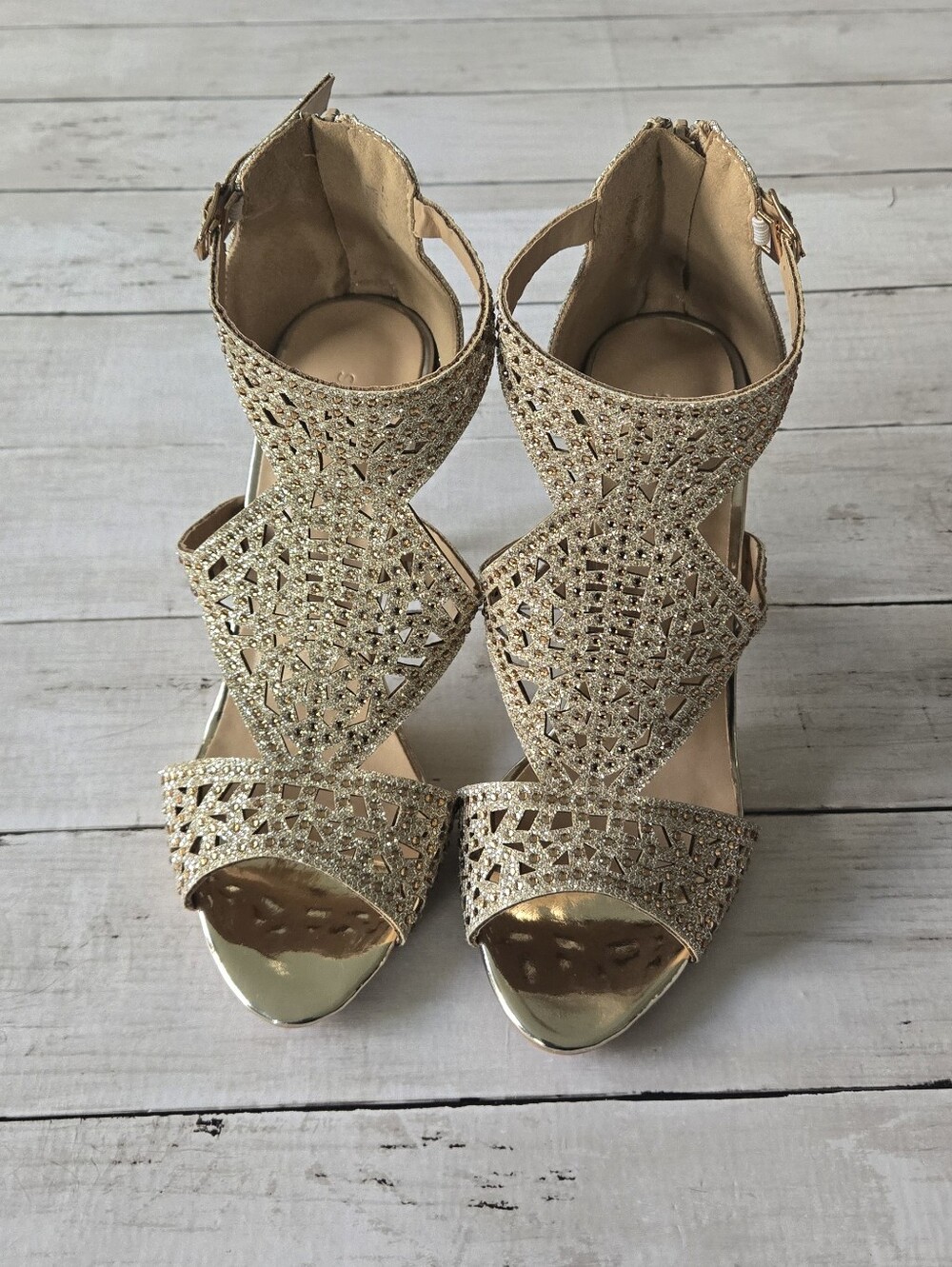 Metallic Rhinestone Stiletto Sandals